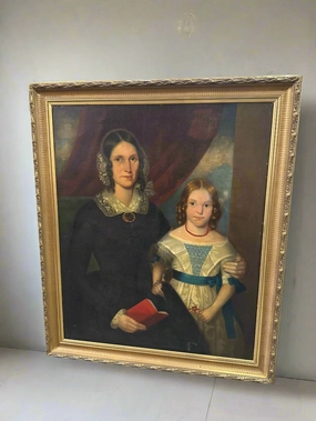 MOTHER AND CHILD LARGE OIL PAINTING MID 19TH CENTURY classic mural painting