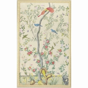 Multi Watercolor On Silk Chinoiserie Birds Panel Wall Art With Gold Frame home display ornament