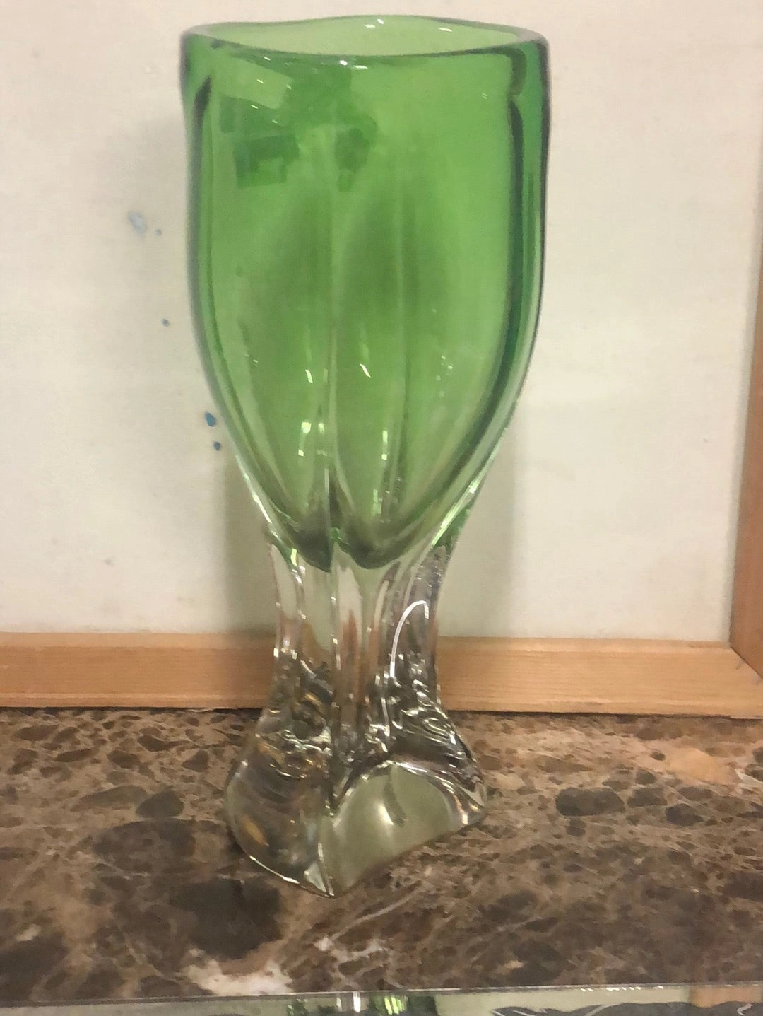 MURANO GREEN AND CLEAR ART GLASS VASE