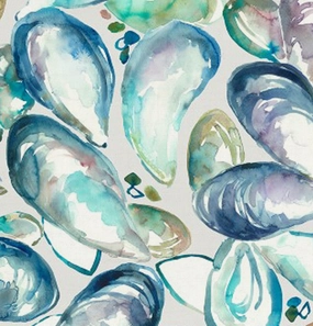 Mussel Shells Printed Cotton Fabric (By The Metre) Marine elegant table cloth  