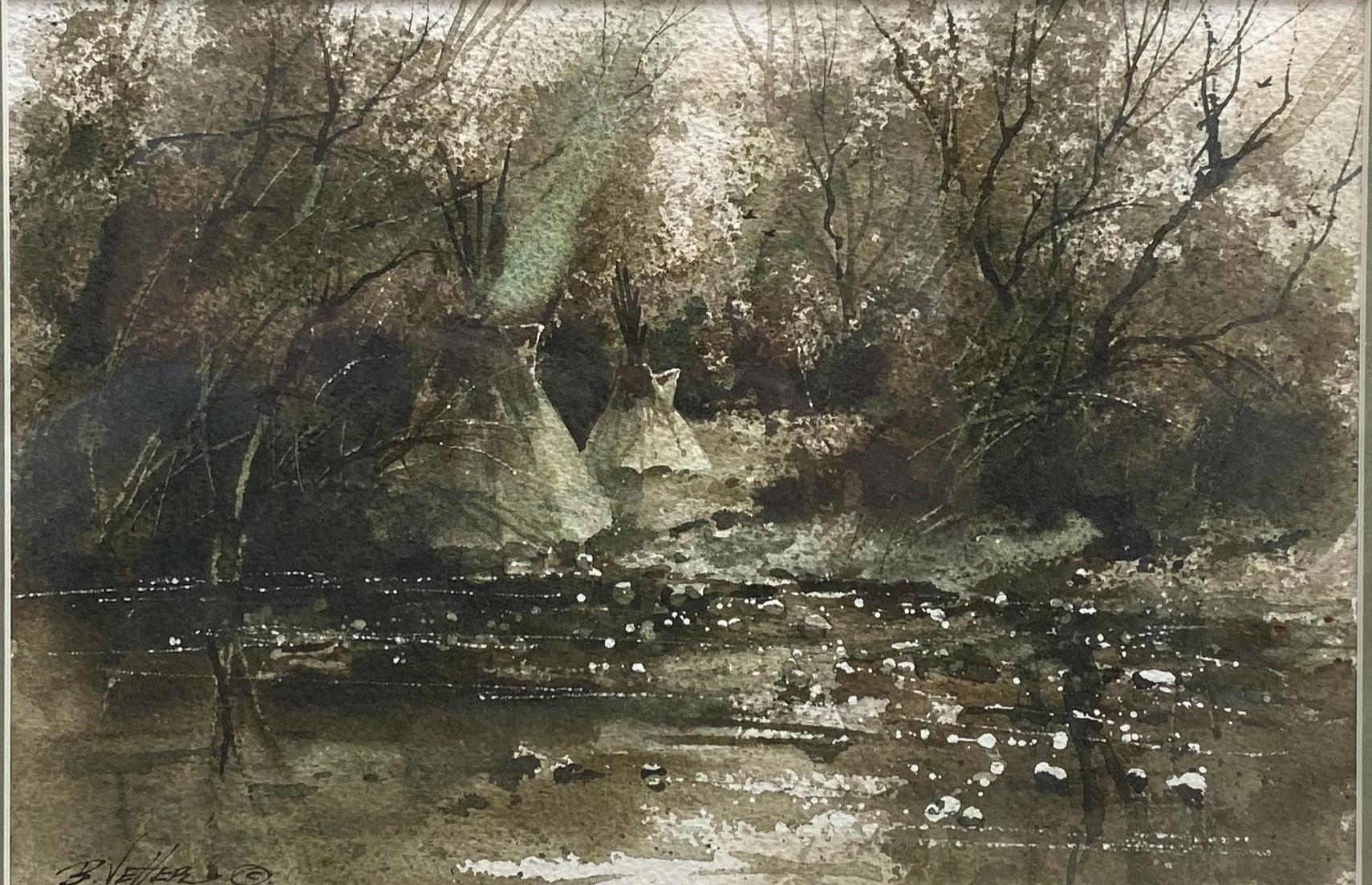 NATIVE AMERICAN TEEPEE WATERCOLOR BY BERNARD VETTER