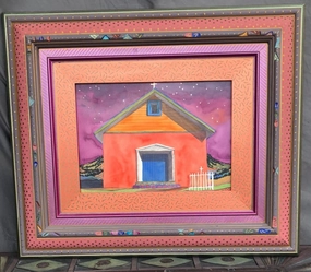 NEW MEXICO COLORFUL CHURCH PAINTING SIGNED LARSEN classic mural painting