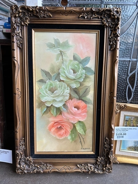 NICELY FRAMED FLORAL STILL LIFE OIL PAINTING classic mural painting