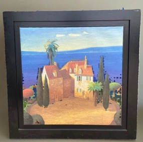 NOT OLD PAINTING OF A HOUSE BY THE SEA classic mural painting