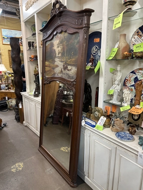 OAK TRUMEAU MIRROR WITH LANDSCAPE OIL PAINTING classic mural painting
