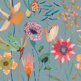 Oceania Printed Cotton Fabric (By The Metre) Robins Egg elegant table cloth  