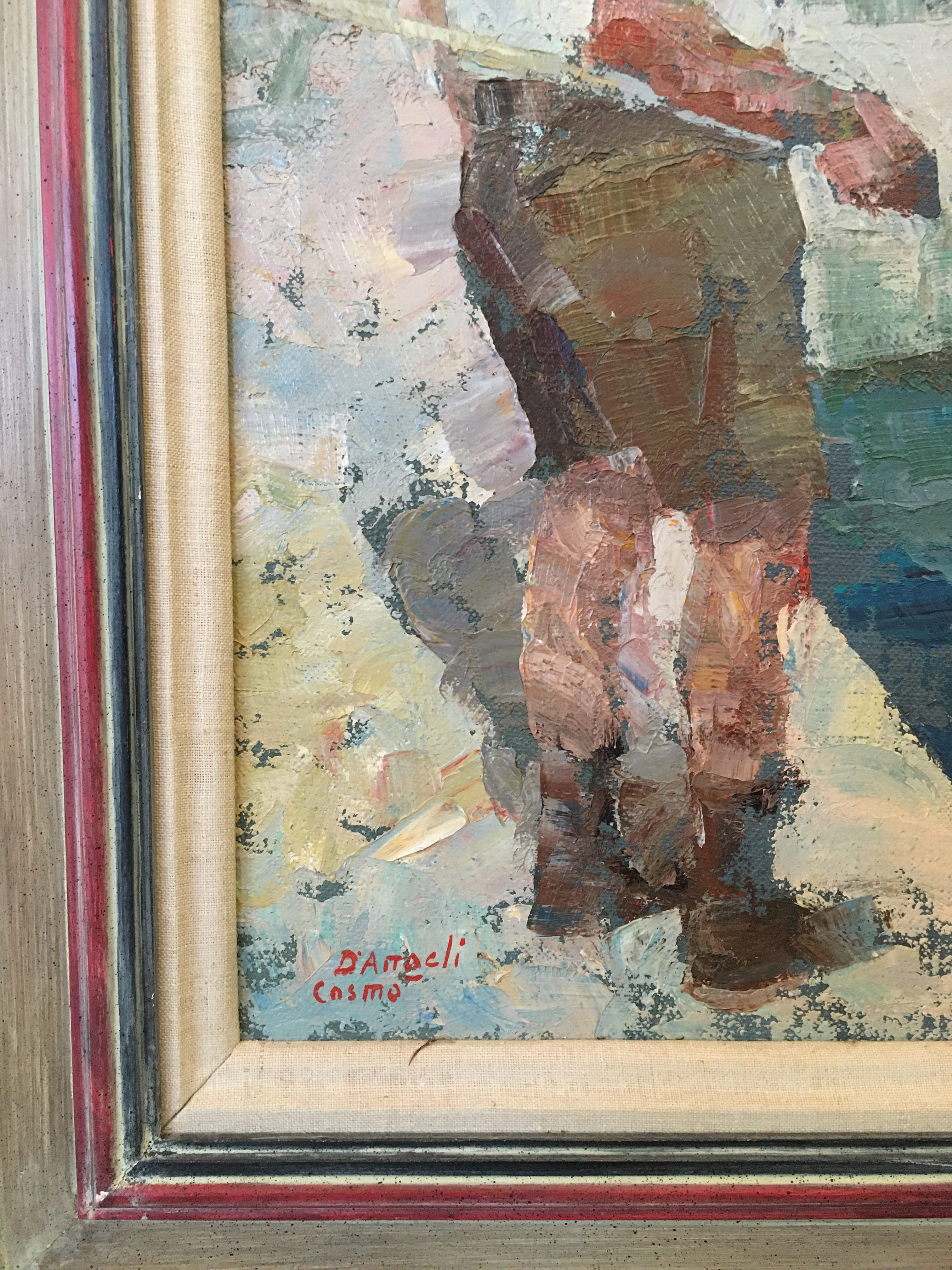 OIL ON CANVAS IMPRESSIONISTIC PAINTING OF A MAN FISHING