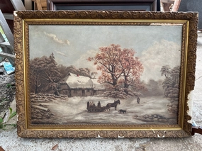 OIL ON CANVAS LARGE WINTER PAINTING classic mural painting