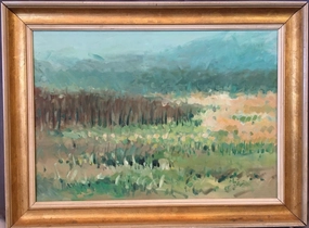 OIL ON CANVAS PAINTING OF ABSTRACT LANDSCAPE SCENE classic mural painting