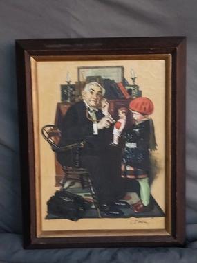 OIL PAINTING COPY OF NORMAN ROCKWELL DOCTOR AND GIRL WITH DOLL classic mural painting