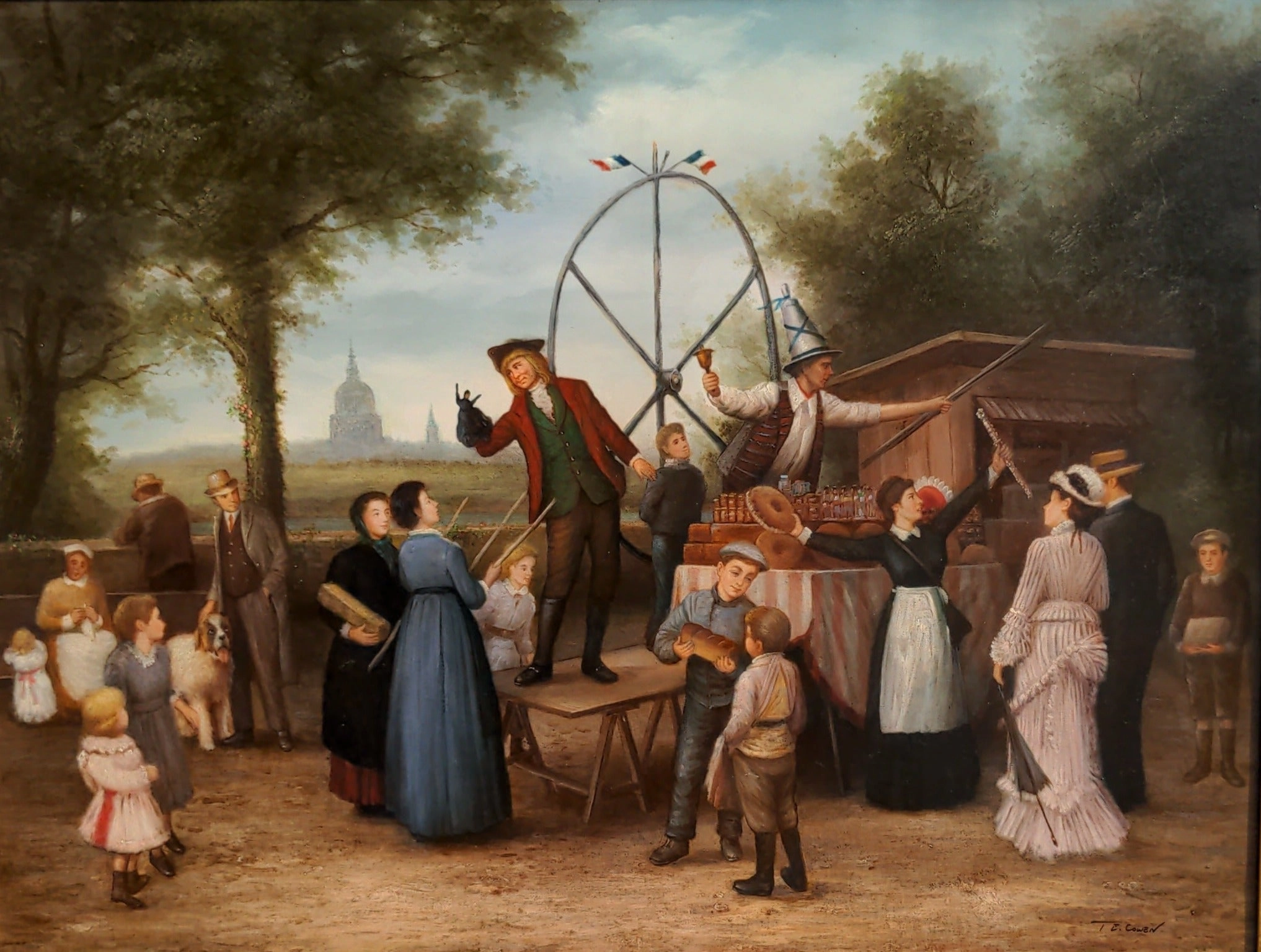 OIL PAINTING GICLEE OF 19TH CENTURY VICTORIAN FAIR BY T.E. COWAN