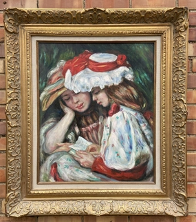 OIL PAINTING OF 2 GIRLS IN BONNETS classic mural painting