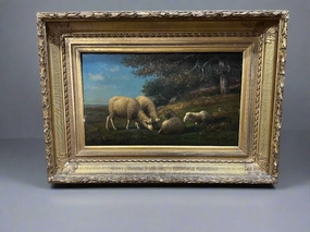 OIL PAINTING OF A FLOCK OF SHEEP IN GOLD FRAME classic mural painting