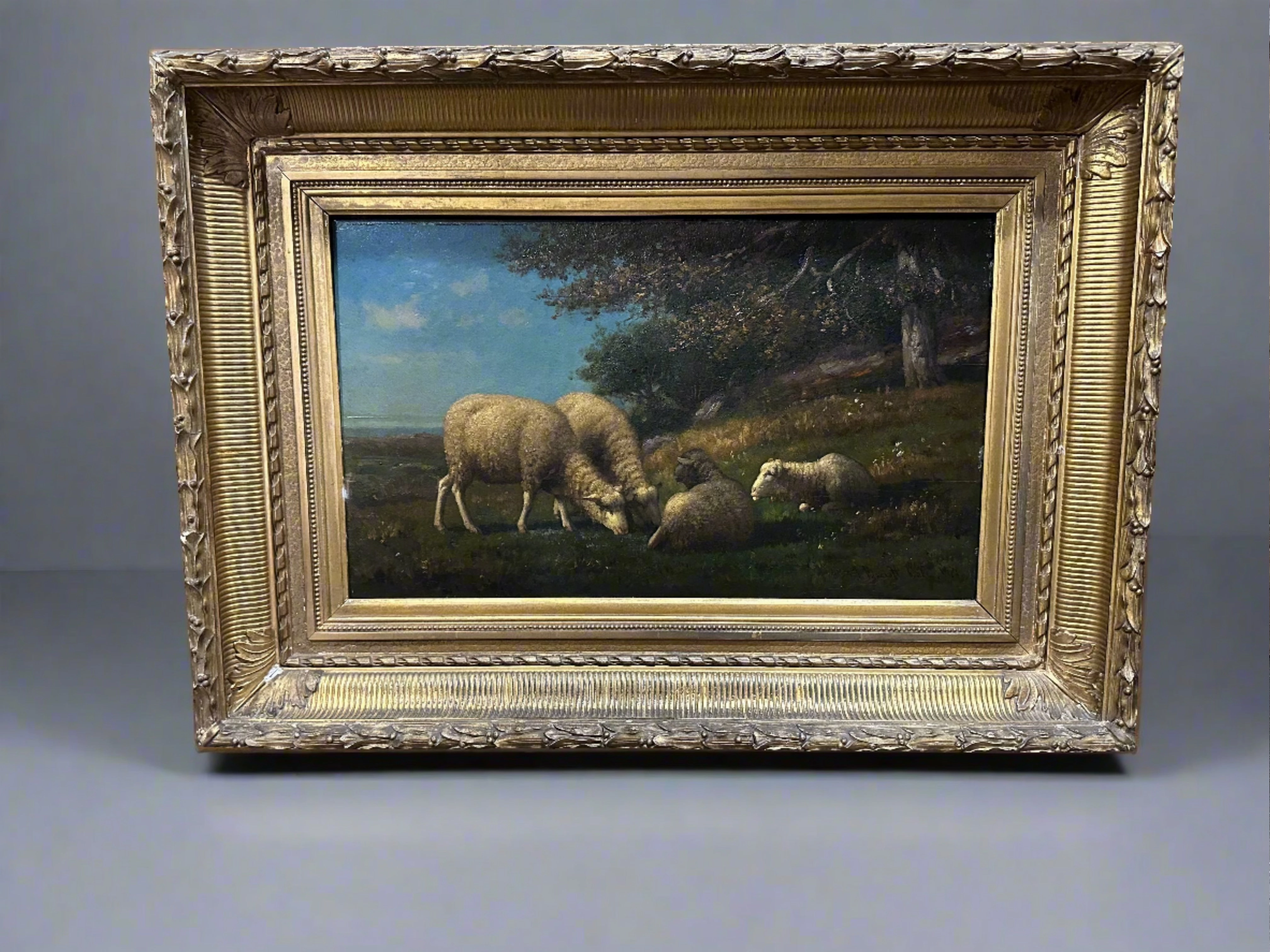 OIL PAINTING OF A FLOCK OF SHEEP IN GOLD FRAME classic mural painting