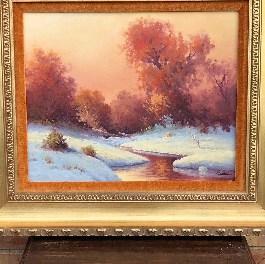 OIL PAINTING OF A WINTER SNOW SCENE BY JERRY RUTHVEN