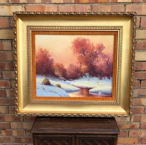 OIL PAINTING OF A WINTER SNOW SCENE BY JERRY RUTHVEN classic mural painting