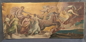 OIL PAINTING OF ANTIQUE CHARIOT AND PEOPLE classic mural painting