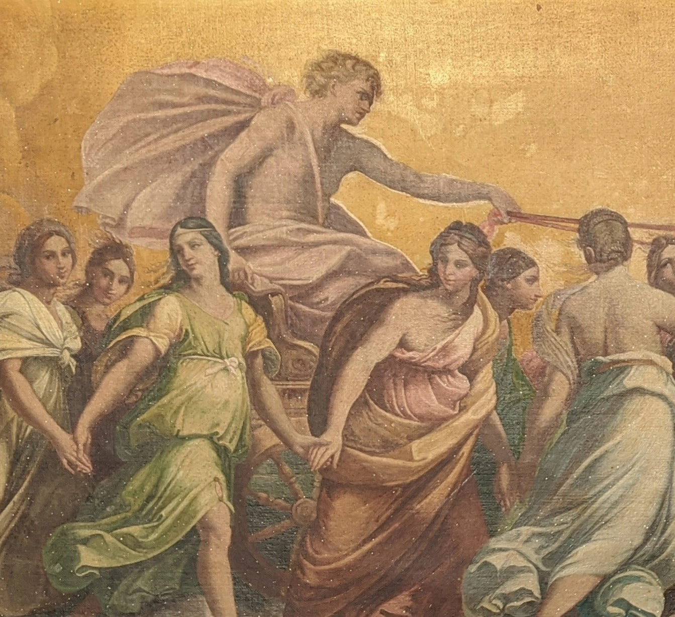 OIL PAINTING OF ANTIQUE CHARIOT AND PEOPLE