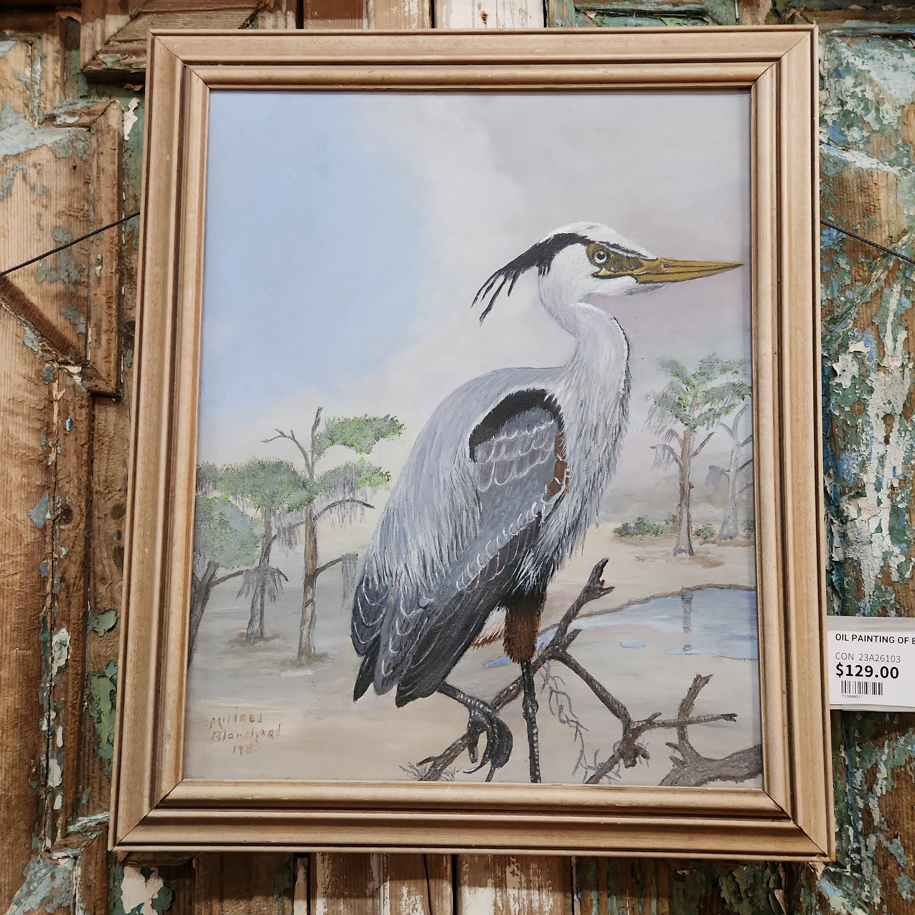 OIL PAINTING OF BLUE HERON classic mural painting
