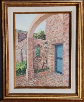 OIL PAINTING OF BRICK ENTRY WAY classic mural painting
