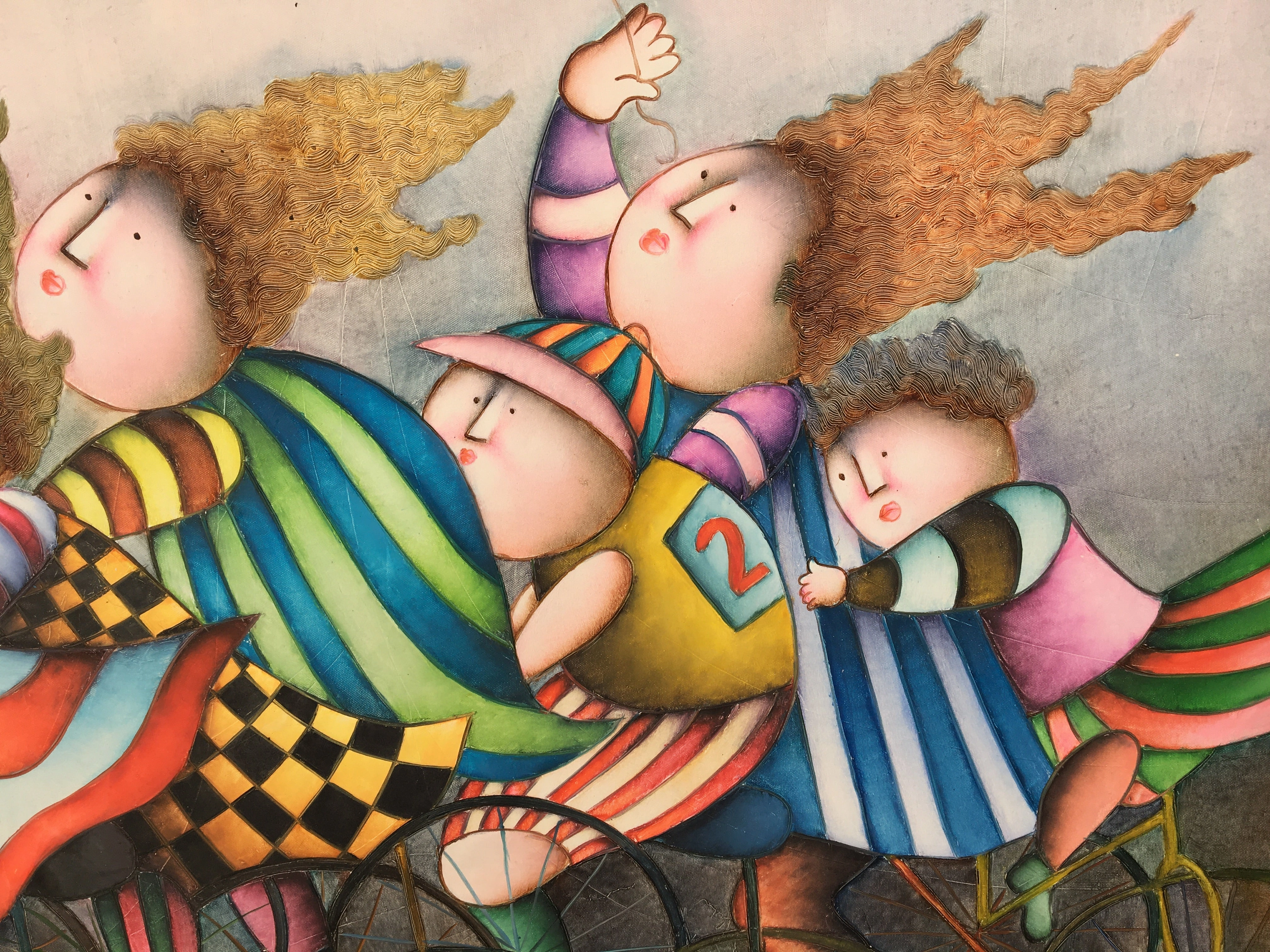 OIL PAINTING OF CHILDREN ON BIKE