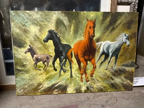 OIL PAINTING OF COLORFUL HORSES RUNNING classic mural painting