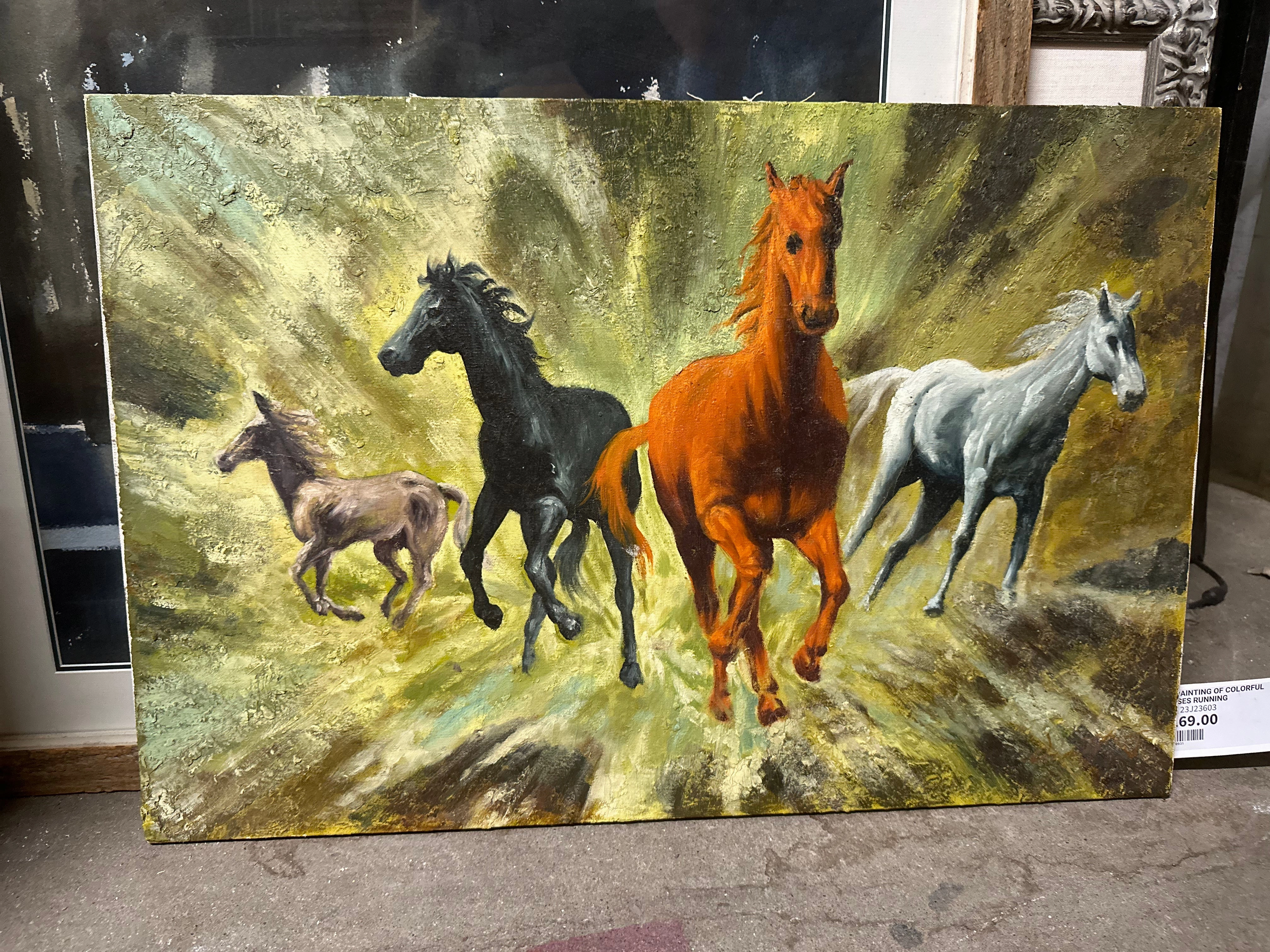 OIL PAINTING OF COLORFUL HORSES RUNNING classic mural painting