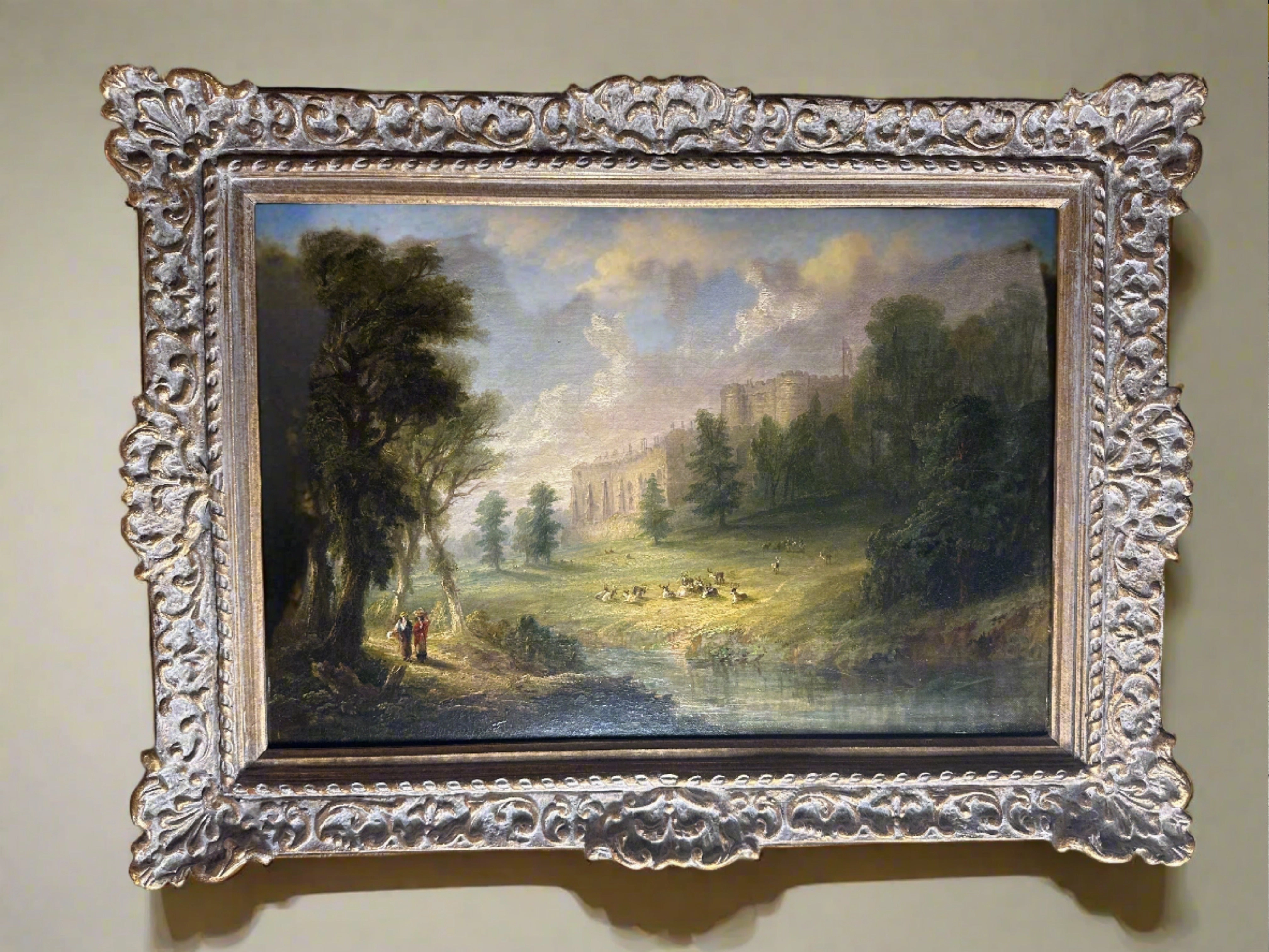 OIL PAINTING OF COUNTRY SCENE CASTLE WITH ELK (RELINED) classic mural painting
