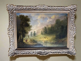 OIL PAINTING OF COUNTRY SCENE CASTLE WITH ELK (RELINED) classic mural painting