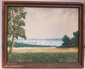 OIL PAINTING OF EAST TEXAS GAME AND FISH CLUB classic mural painting