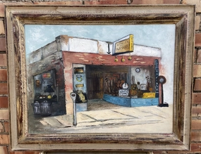 OIL PAINTING OF GEORGE'S PAWN SHOP classic mural painting