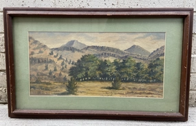 OIL PAINTING OF HILL COUNTRY WITH MOUNTAINS SIGNED 1937 classic mural painting