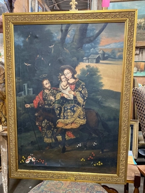 OIL PAINTING OF HOLY FAMILY-CUSCO SCHOOL classic mural painting