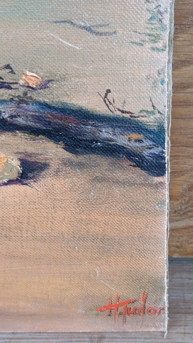 OIL PAINTING OF HOUSE RUINS ON BOARD