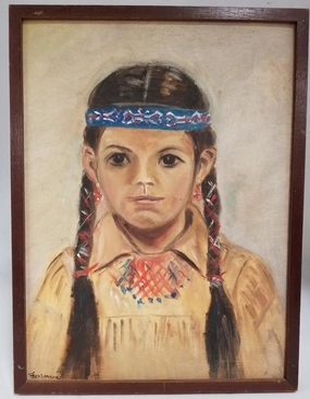 OIL PAINTING OF INDIAN MAIDEN SIGNED FINIMORE classic mural painting