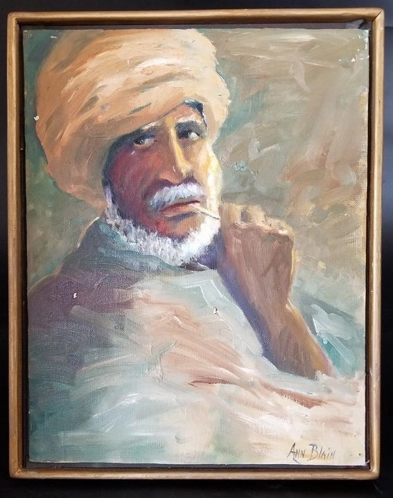 OIL PAINTING OF MAN IN TURBAN classic mural painting