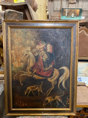 OIL PAINTING OF MAN ON HORSEBACK-CUSCO SCHOOL classic mural painting