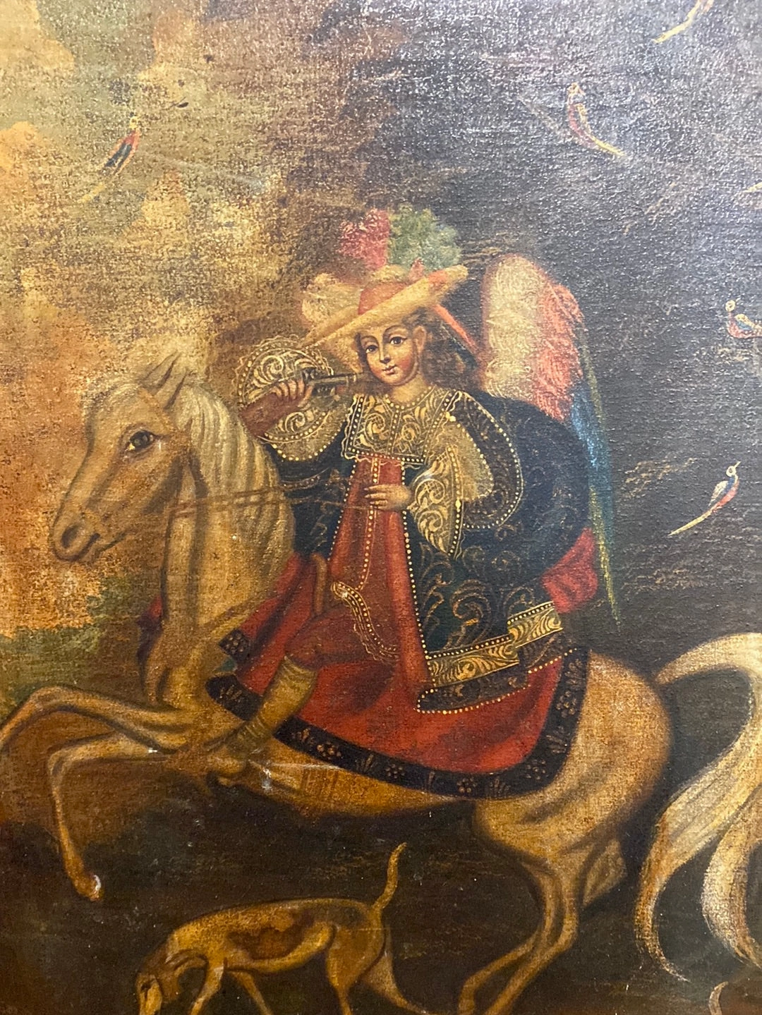OIL PAINTING OF MAN ON HORSEBACK-CUSCO SCHOOL
