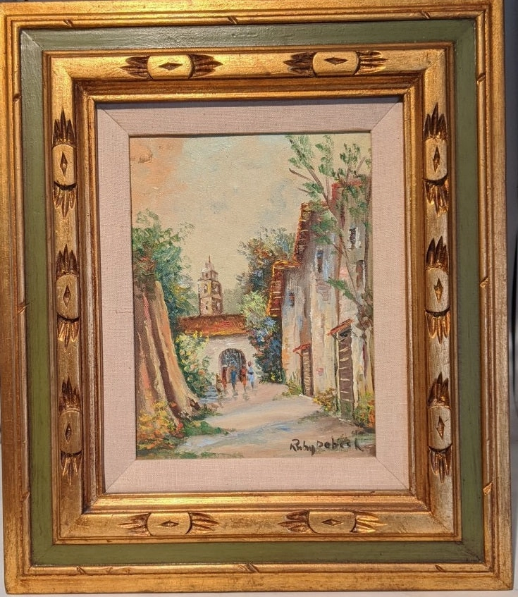 OIL PAINTING OF MISSION CALIFORNIA BY RUBY C. DOBESK