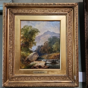 OIL PAINTING OF MOUNTAIN & STREAM WITH BOULDERS BY F.S. BANKHEAD classic mural painting
