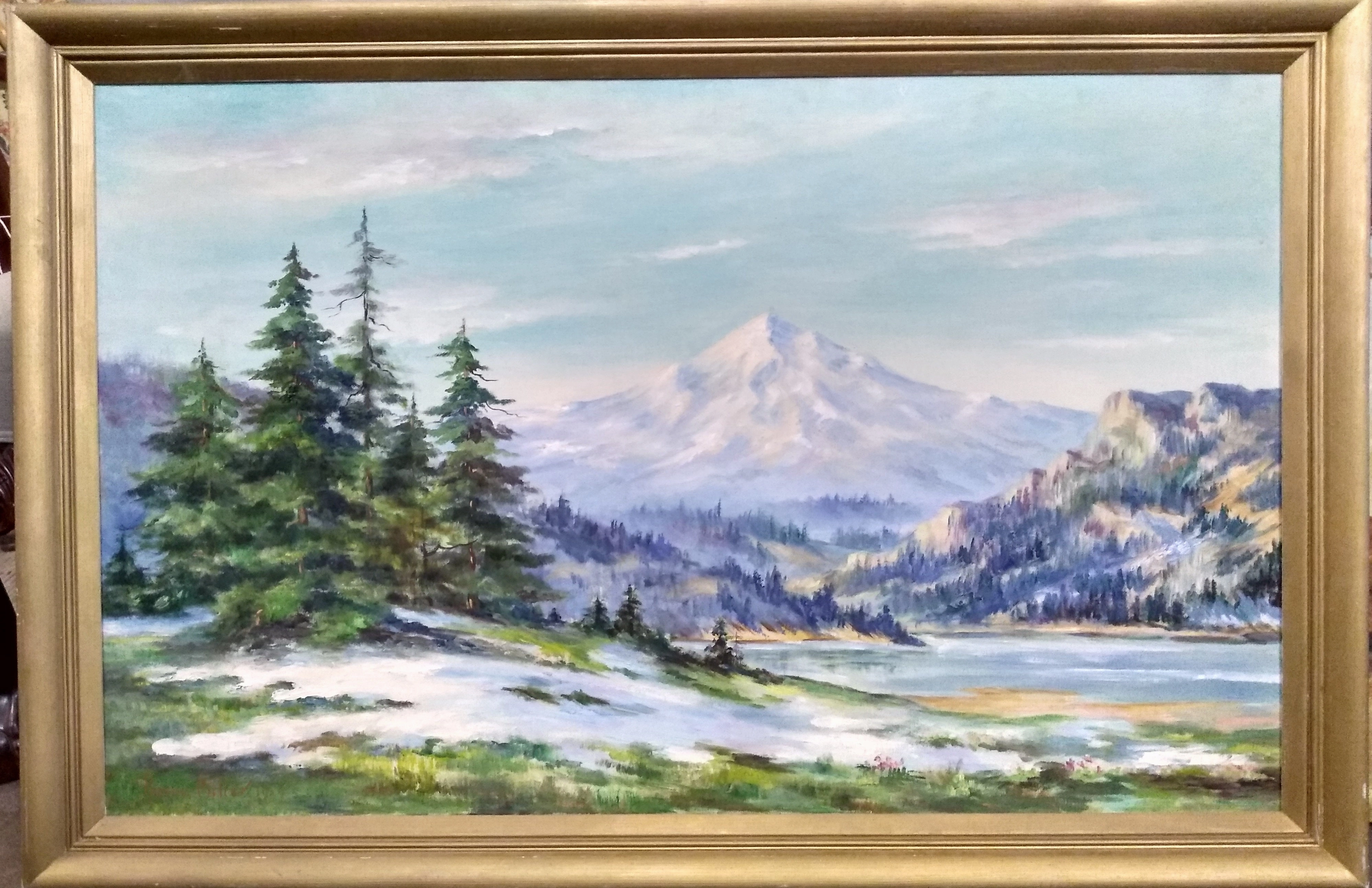 OIL PAINTING OF MOUNTAINS BY PHERELL MILLER 1949 classic mural painting