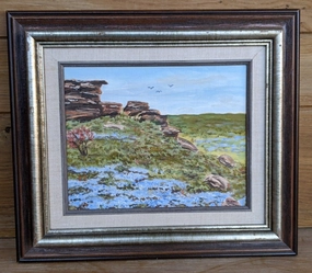 OIL PAINTING OF ROCK OUTCROPPING classic mural painting
