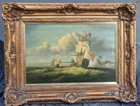 OIL PAINTING OF SHIPS-NOT OLD classic mural painting