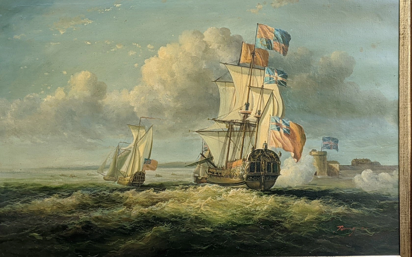 OIL PAINTING OF SHIPS-NOT OLD