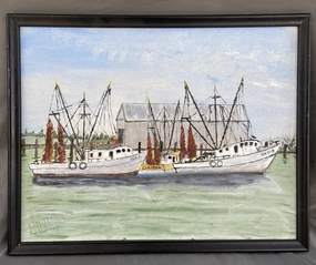 OIL PAINTING OF SHRIMP BOAT classic mural painting