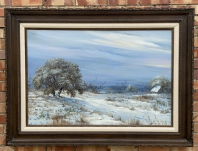 OIL PAINTING OF SNOW SCENE LANDSCAPE SIGNED WILLIAM SLAUGHTER classic mural painting
