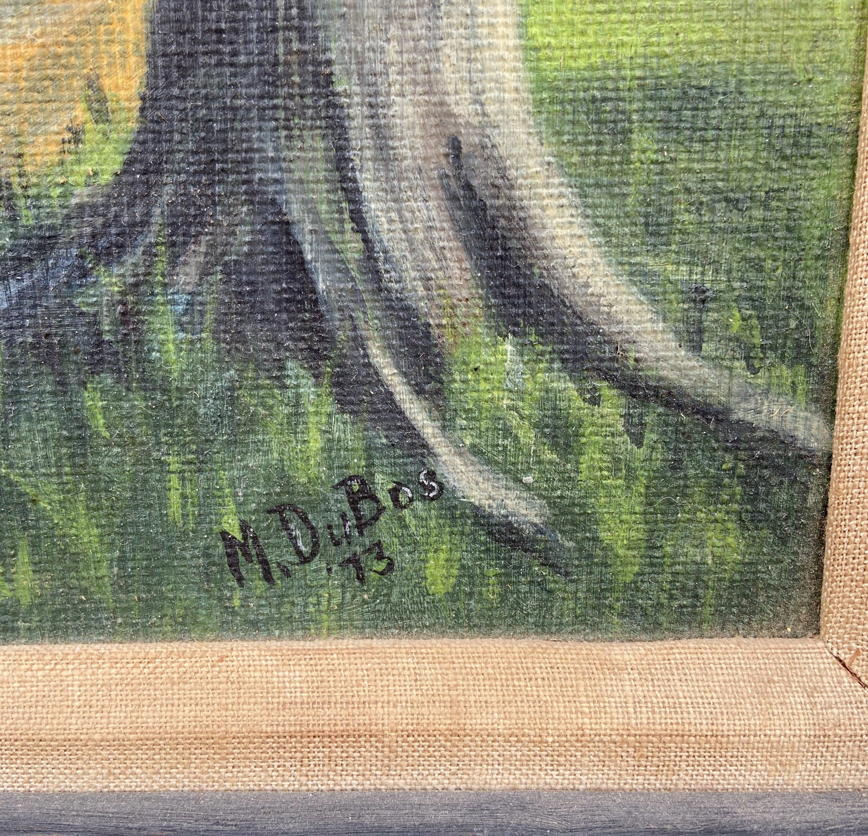 OIL PAINTING OF SUGAR CANE PLANTATION WITH SHACK SIGNED BY MARVIN DUBOS