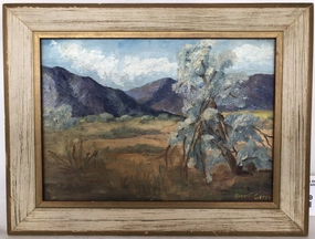 OIL PAINTING OF WESTERN LANDSCAPE WITH MOUNTAIN BY G. GREEN classic mural painting