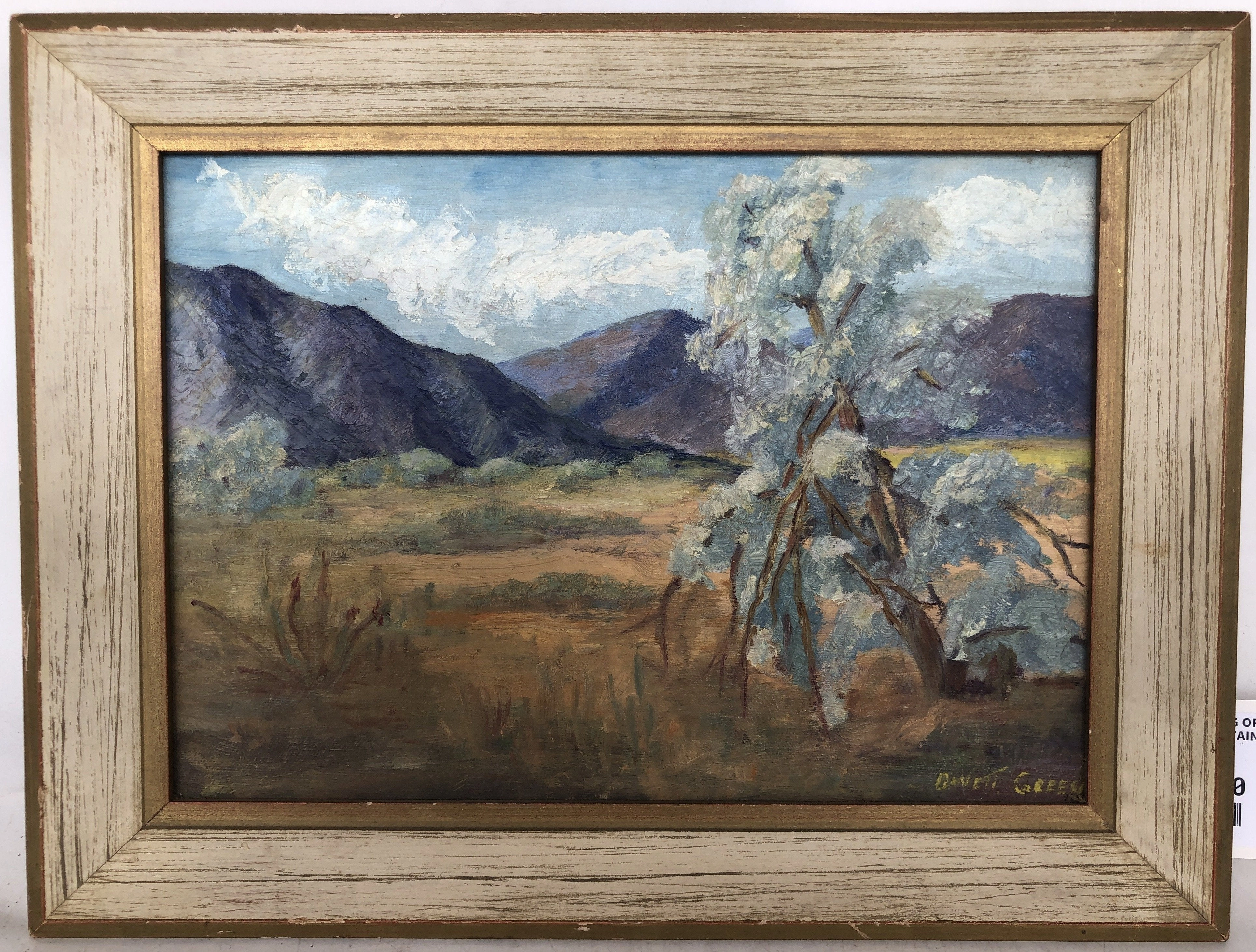 OIL PAINTING OF WESTERN LANDSCAPE WITH MOUNTAIN BY G. GREEN classic mural painting