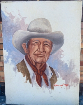 OIL PAINTING OF WESTERN MAN BY H. MURRAY classic mural painting